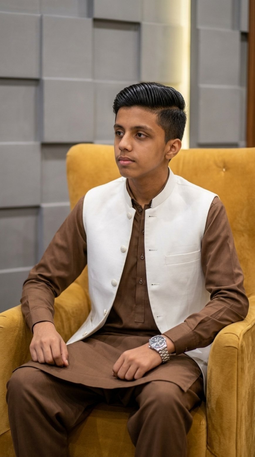 Photorealistic Portrait Prompt: South Asian Man in Brown Shalwar Kameez | Gemini-AI Art Prompt