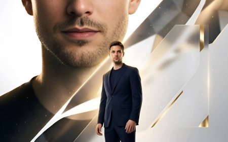 Copy-Past Prompt   for a high-end, futuristic corporate portrait composition