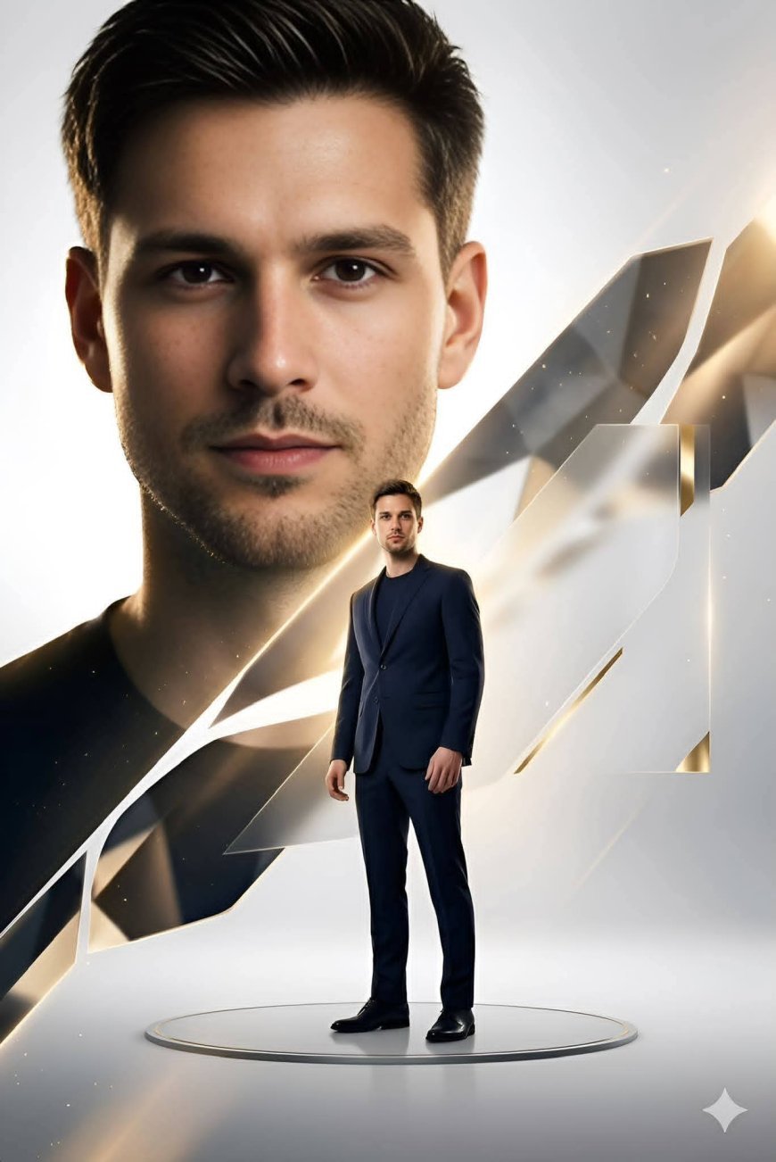 Copy-Past Prompt   for a high-end, futuristic corporate portrait composition
